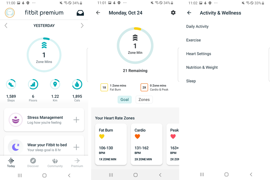 Man sieht die Fitbit App. 